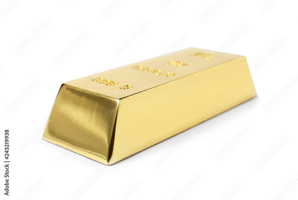 One shining gold bar isolated on white One shining gold bar isolated on white