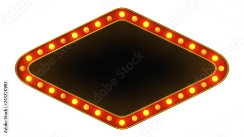 Red marquee gold light board sign retro on white background. 3d rendering © parinja