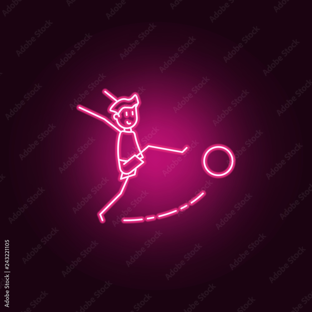 the kicker strikes ball icon. Elements of Soccer in action in neon style icons. Simple icon for websites, web design, mobile app, info graphics