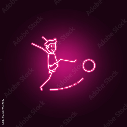 the kicker strikes ball icon. Elements of Soccer in action in neon style icons. Simple icon for websites, web design, mobile app, info graphics