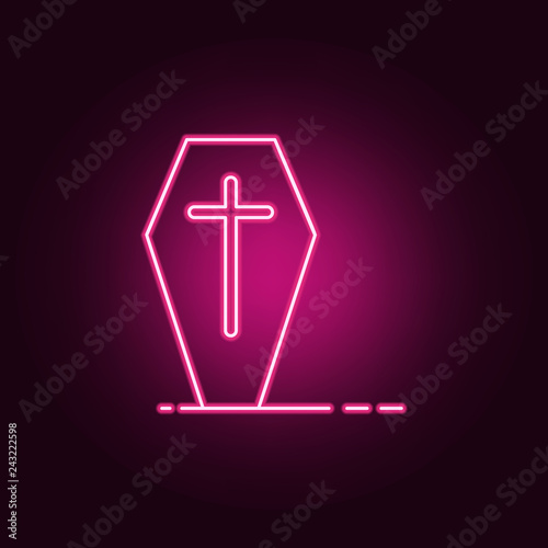 Halloween cross coffin icon. Elements of Halloween in neon style icons. Simple icon for websites, web design, mobile app, info graphics