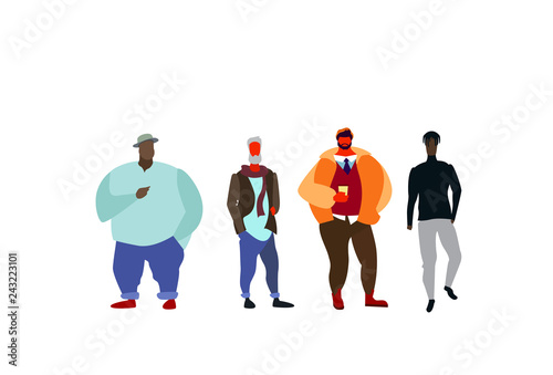 group mix race people standing together casual full length male cartoon characters flat isolated horizontal