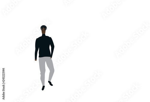 african american casual man standing pose full length male cartoon character flat isolated horizontal © mast3r