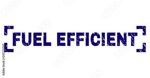 FUEL EFFICIENT text seal imprint with corroded texture. Text tag is placed between corners. Blue vector rubber print of FUEL EFFICIENT with unclean texture.
