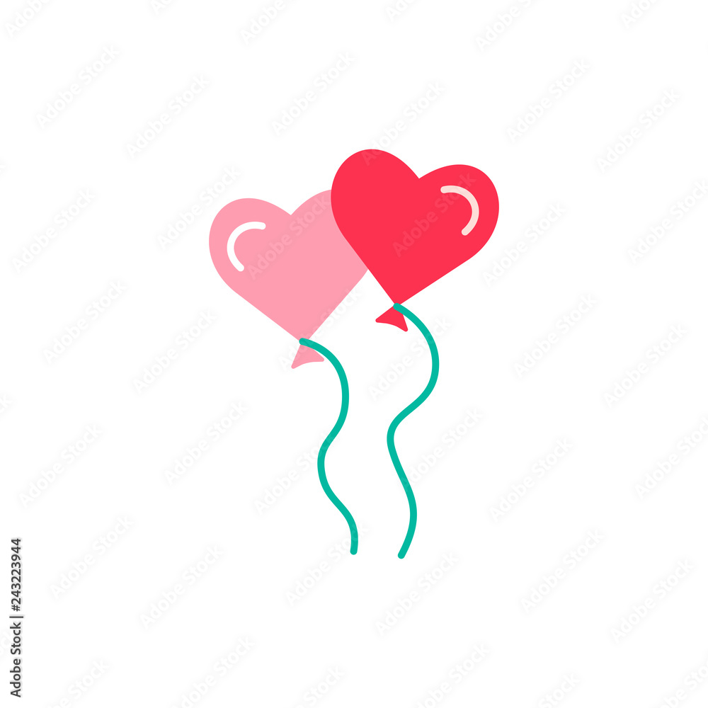 Heart shaped balloons flat icon.