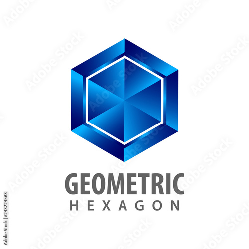 Geometric hexagon three dimensional style logo concept design. Symbol graphic template element