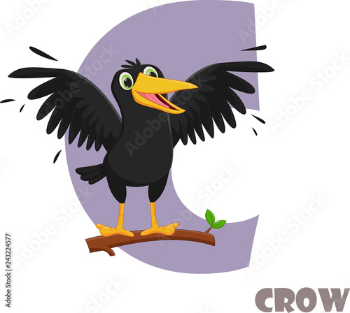 Cute Animal Zoo Alphabet. Letter C for crow