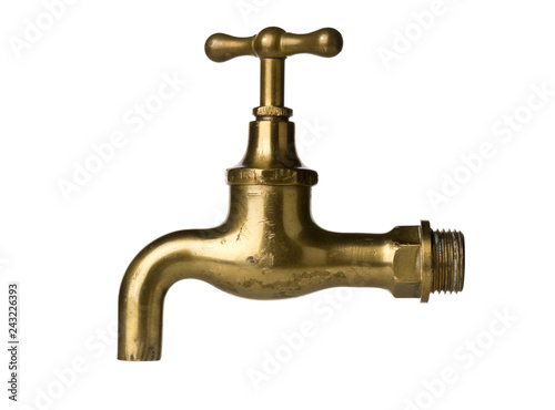 Vintage retro brass water faucet isolated on white