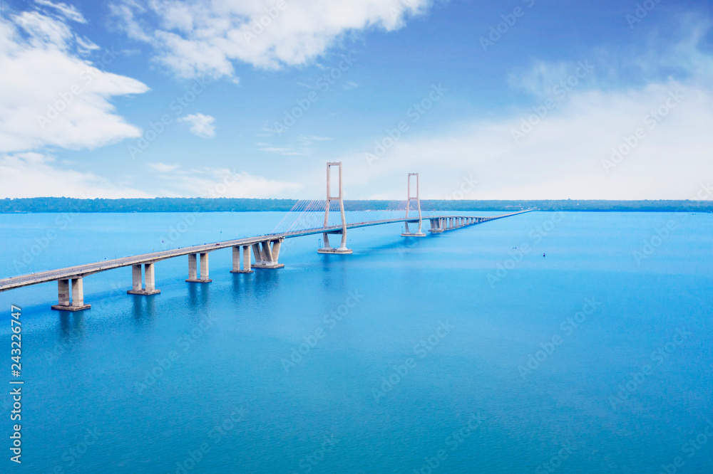 Beautiful Suramadu bridge under blue sky