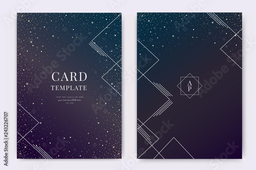 Wedding Invitation, universe invite thank you, rsvp modern card Design in little star light in the sky, space Vector elegant rustic template