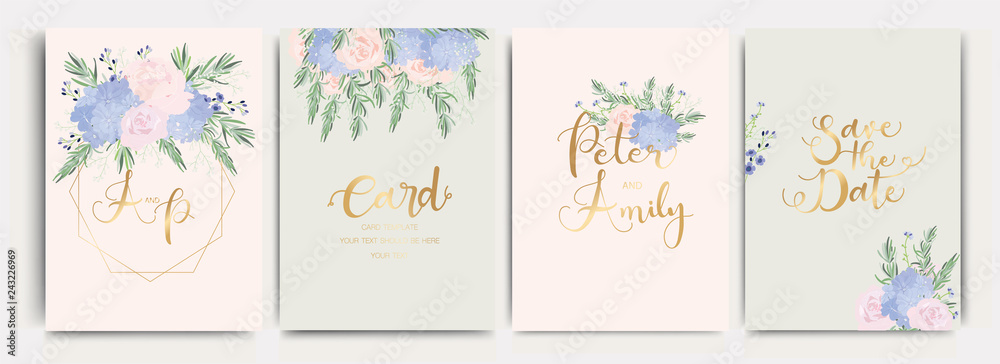 Wedding Invitation, floral invite thank you, rsvp modern card Design in Flower with leaf greenery  branches decorative Vector elegant rustic template