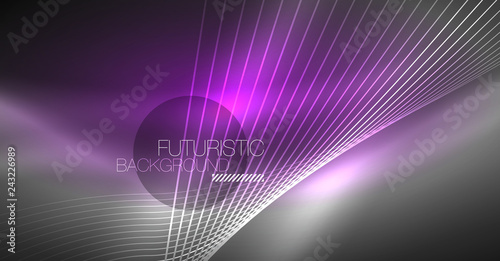 Digital technology abstract background - neon geometric design. Abstract glowing lines. Colorful techno background. Futuristic shape.