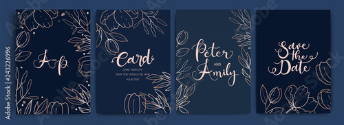 Wedding Invitation, floral invite thank you, rsvp modern card Design in Flower with leaf greenery  branches decorative Vector elegant rustic template