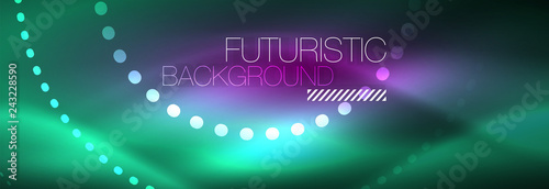 Blue neon dotted circles abstract background, technology energy