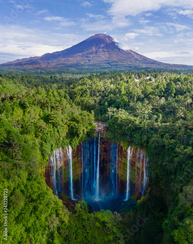 Semeru mountain with Tumpak Sewu waterfall photo