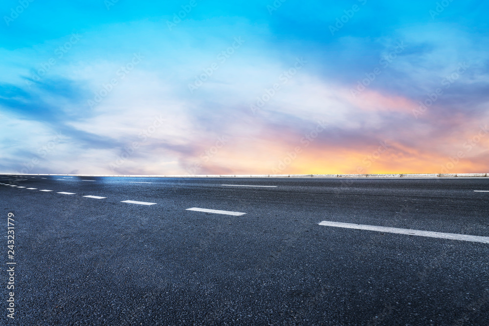 Fototapeta premium Sky Highway Asphalt Road and beautiful sky sunset scenery