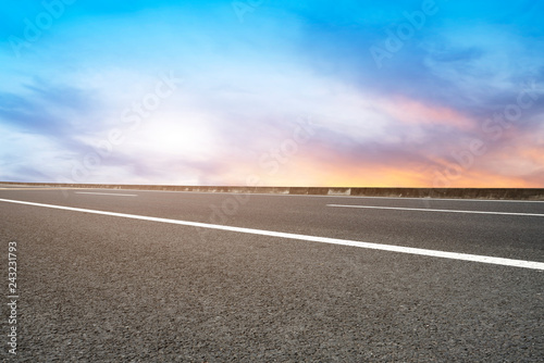 Sky Highway Asphalt Road and beautiful sky sunset scenery