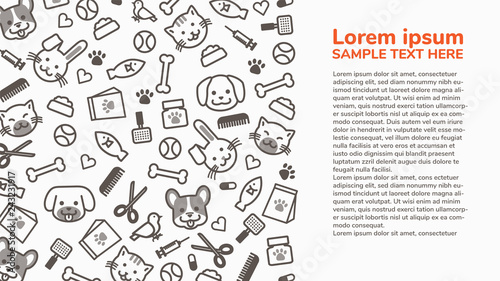 horizontal pet shop outline cartoon with copy space, pet care