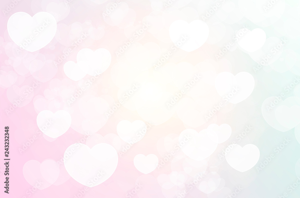 White Heart Bokeh on Pastel color Background for Valentine's Day Concept