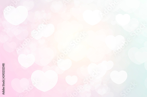 White Heart Bokeh on Pastel color Background for Valentine's Day Concept