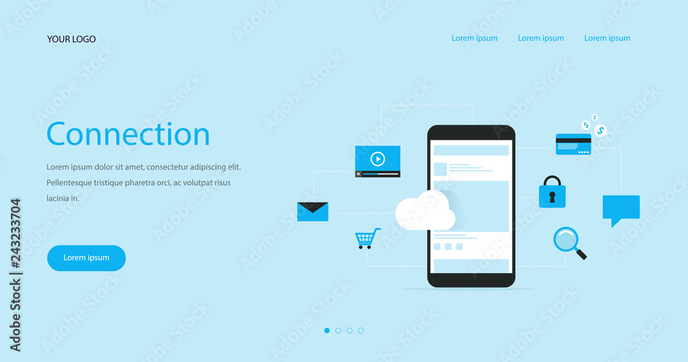 flat illustration web header design with design for mobile application connect on cloud netwok concept flat illustration web header design with design for mobile application connect on cloud netwok concept