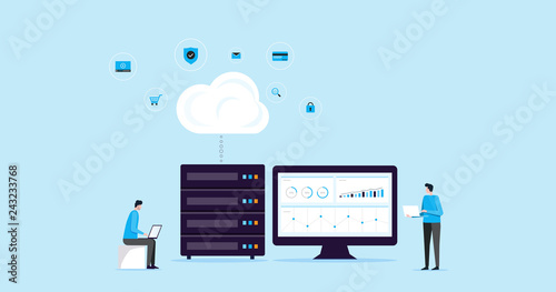 flat illustration design concept technology cloud storage connection with business technology wen hosting and servers online service 