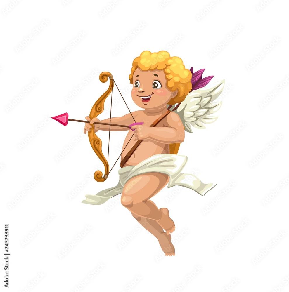 Cupid aiming with arrow and bow at love heart Cupid aiming with arrow and bow at love heart
