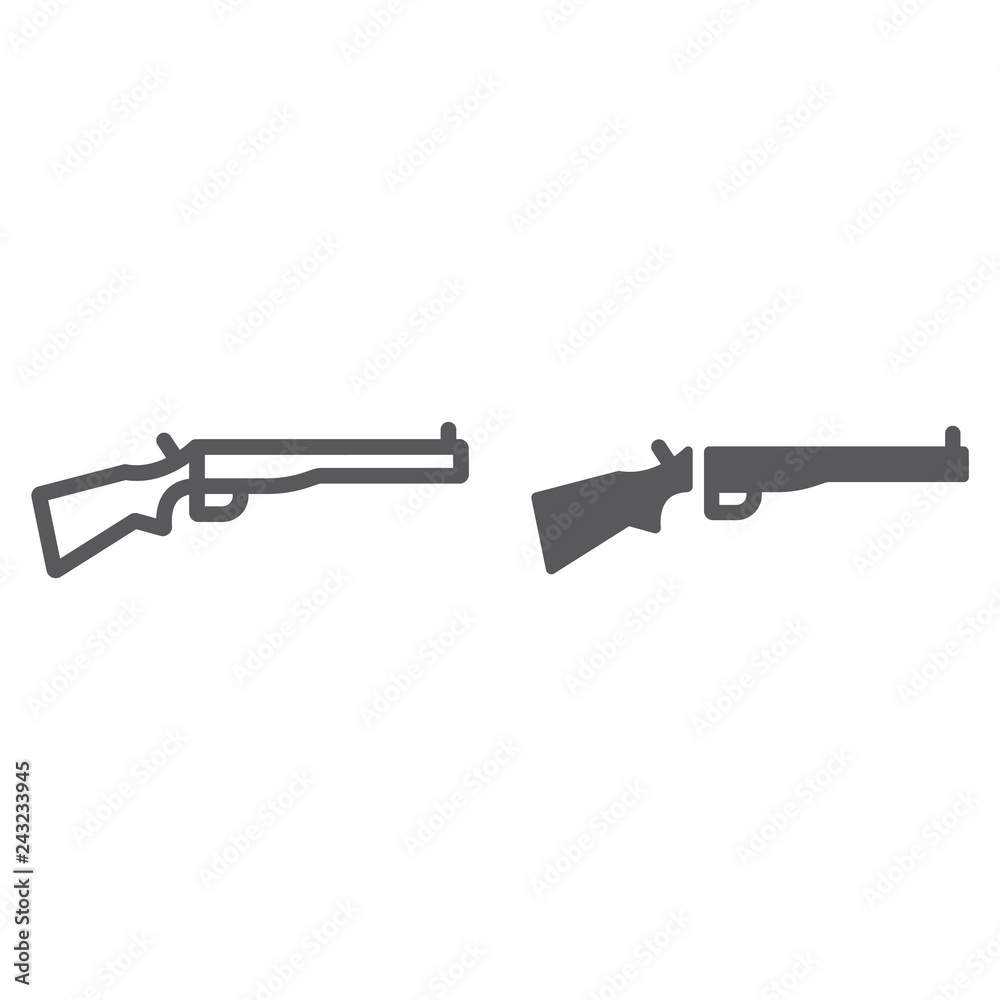 Shotgun line and glyph icon, weapon and military, rifle sign, vector graphics, a linear pattern on a white background.