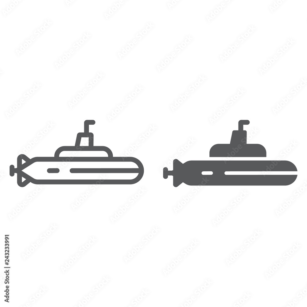 Submarine line and glyph icon, ocean and navy, boat sign, vector graphics, a linear pattern on a white background. Submarine line and glyph icon, ocean and navy, boat sign, vector graphics, a linear pattern on a white background.