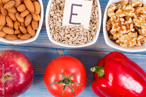 Food containing vitamin E, minerals and dietary fiber, healthy nutrition