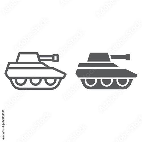 Military tank line and glyph icon, war and army, vehicle sign, vector graphics, a linear pattern on a white background. photo