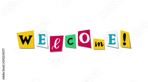 Welcome greeting phrase in papercut colorful letters