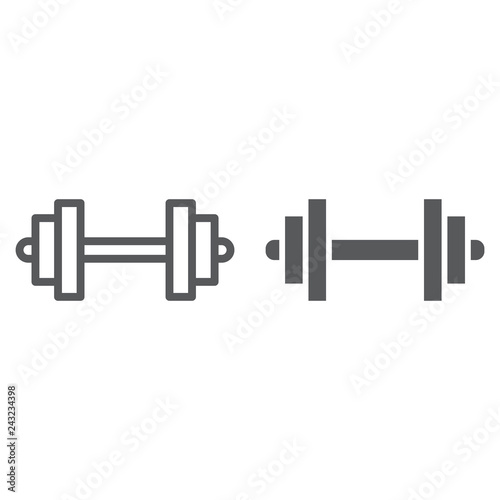 Barbell line and glyph icon, sport and equipment, dumbbell sign, vector graphics, a linear pattern on a white background.