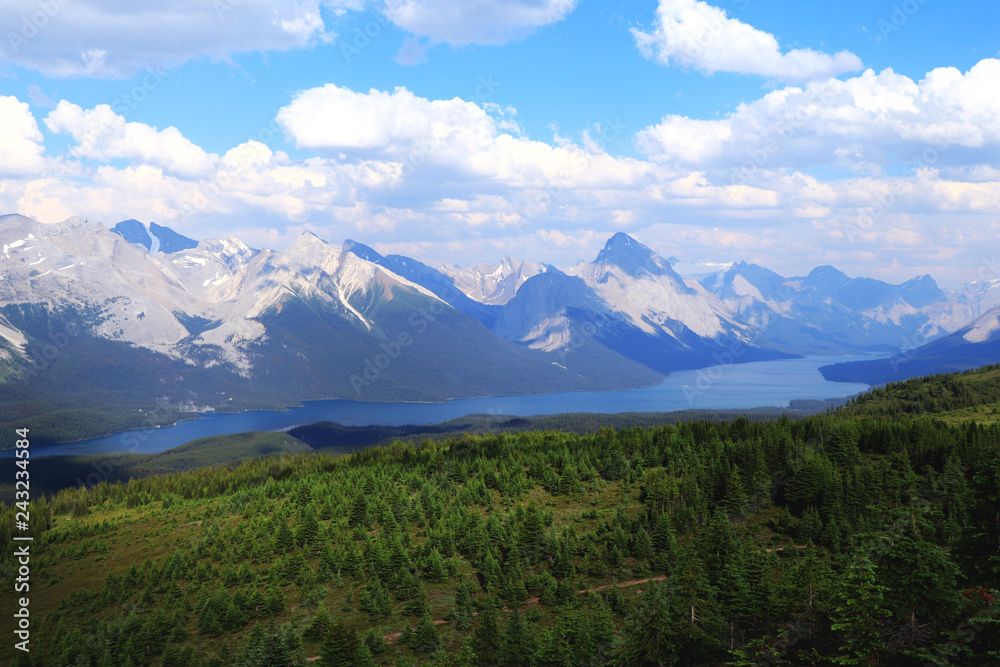 View to Maligne Lake from the Bald Hills in Jasper, Alberta, Canada
