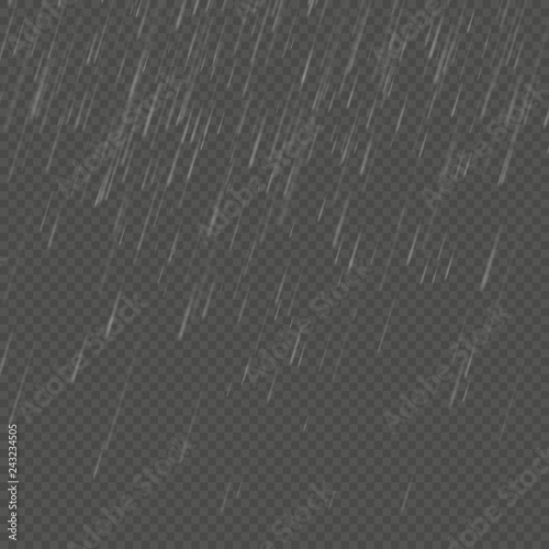 Rain isolated realistic anglewise effect. Transparent nature rainfall template. EPS 10