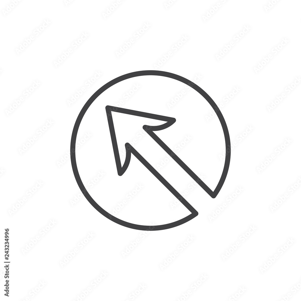 Arrow in a circle line icon. linear style sign for mobile concept and web design. Diagonal arrow pointer outline vector icon. Symbol, logo illustration. Pixel perfect vector graphics Arrow in a circle line icon. linear style sign for mobile concept and web design. Diagonal arrow pointer outline vector icon. Symbol, logo illustration. Pixel perfect vector graphics