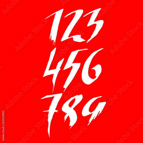 Set of grunge handdrawn numbers. Modern dry brush lettering. Vector illustration