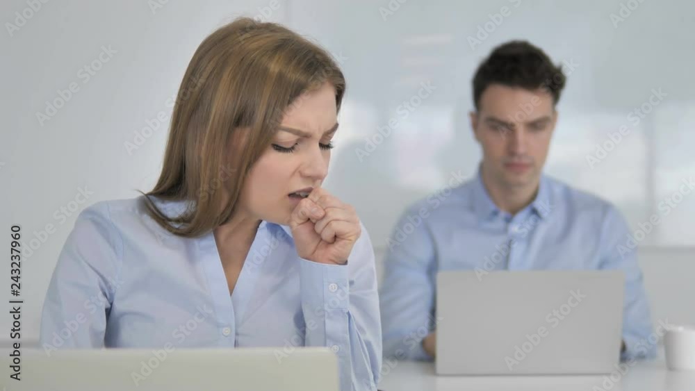 Cough, Young Businesswoman Coughing at Work Cough, Young Businesswoman Coughing at Work