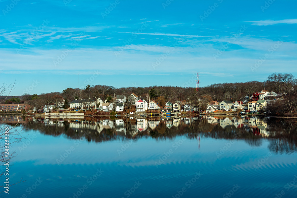 Beautiful and colorful houses beside lake