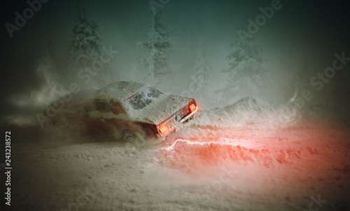 car accident in winter forest