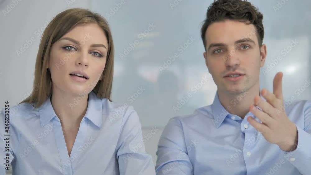 Online Video Chat by Young People at Work, Talking Online Video Chat by Young People at Work, Talking