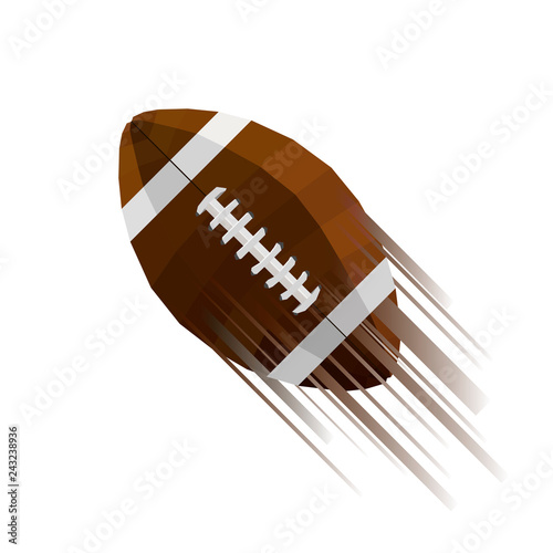 Creative vector icon of american football ball in low poly isolated on white and motion effect.