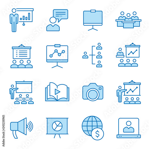 Presentation line icons set. Black vector illustration. Editable stroke.