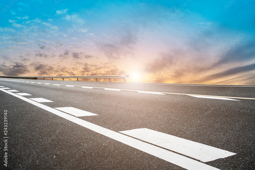 Fototapeta premium Sky Highway Asphalt Road and beautiful sky sunset scenery