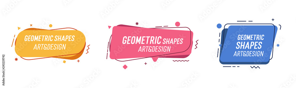 Set of modern organic shapes. Fluid vector trendy elements. Template graphics with geometric speech bubbles and banners with frames to put your own text