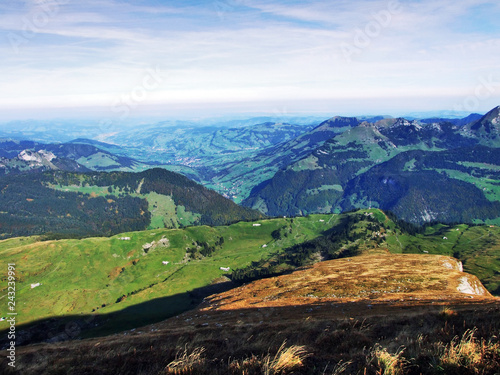 Panoramic view from the top of Selun in the Churfirsten mountain range - Canton of St. Gallen, Switzerland photo