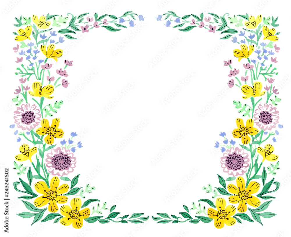 Yellow Purple flower ornament watercolor illustration