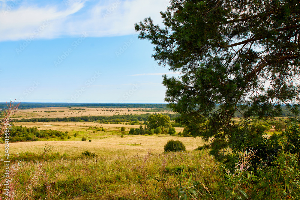 Beautiful view from the height of the landscape with fields and forests Beautiful view from the height of the landscape with fields and forests