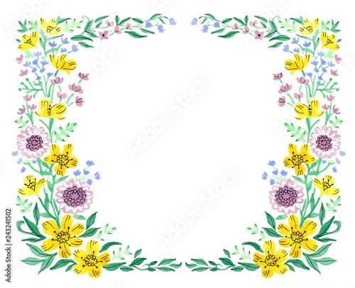 Yellow Purple flower ornament watercolor illustration