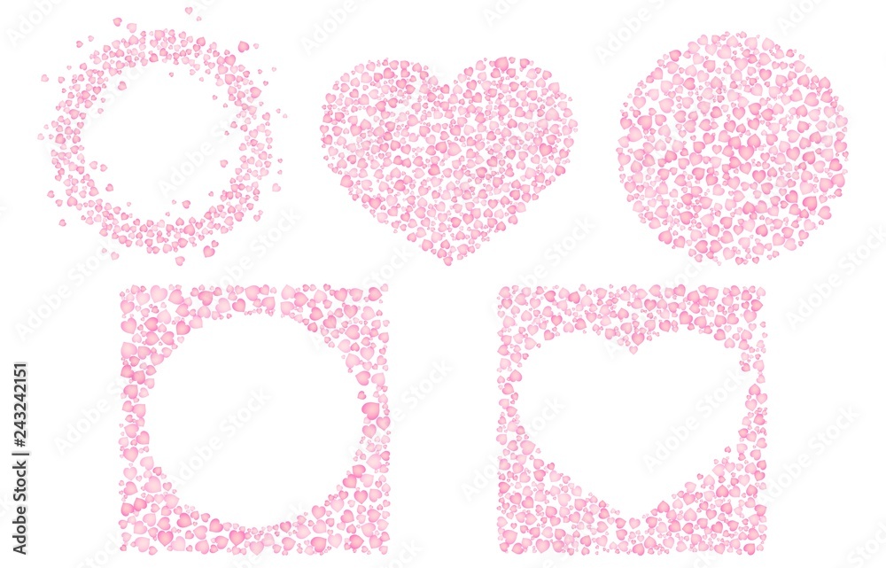 Set of cute romantic frames for Valentine Day. Circle shape, heart shape ornament. Isolated editable vector clip art on white background Set of cute romantic frames for Valentine Day. Circle shape, heart shape ornament. Isolated editable vector clip art on white background